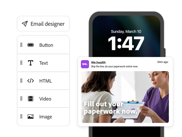 Simple email builder interface and healthcare offer