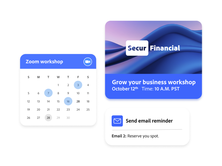 Event ad with a calendar and email reminder alert.