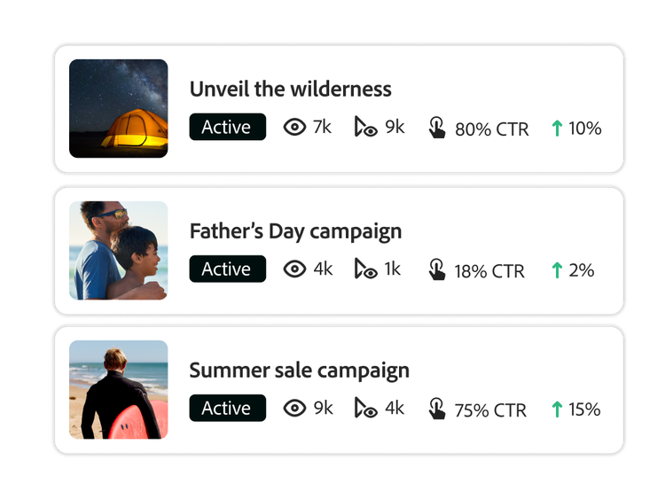 https://main--bacom--adobecom.hlx.page/assets/videos/homepage/media_159a0d2949a8ff3ad273fcfefd0692df2da82ed8b.mp4#_autoplay1 | Three different campaigns and their attributes