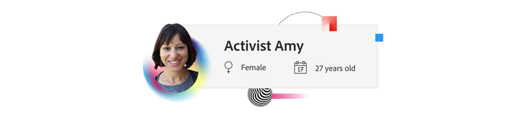 Perfil de una compradora tipo llamada Activista Amy, de 27 años.