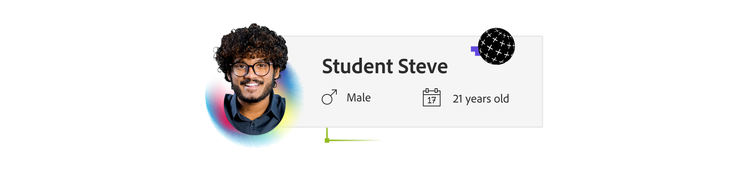 Perfil de un comprador tipo llamado Estudiante Steve, de 21 años.