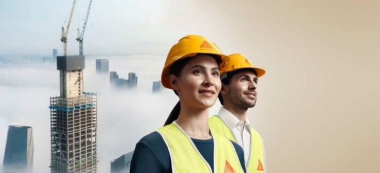 Dos personas con cascos amarillos Descripción generada automáticamente