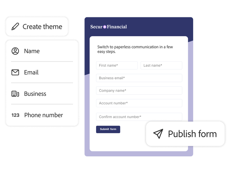 Formulario de servicios financieros usando editor de temas