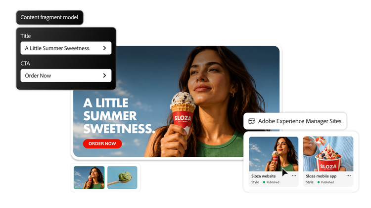 Recursos de contenido y multimedia centralizados y reutilizados en experiencias de sitio web y aplicación móvil