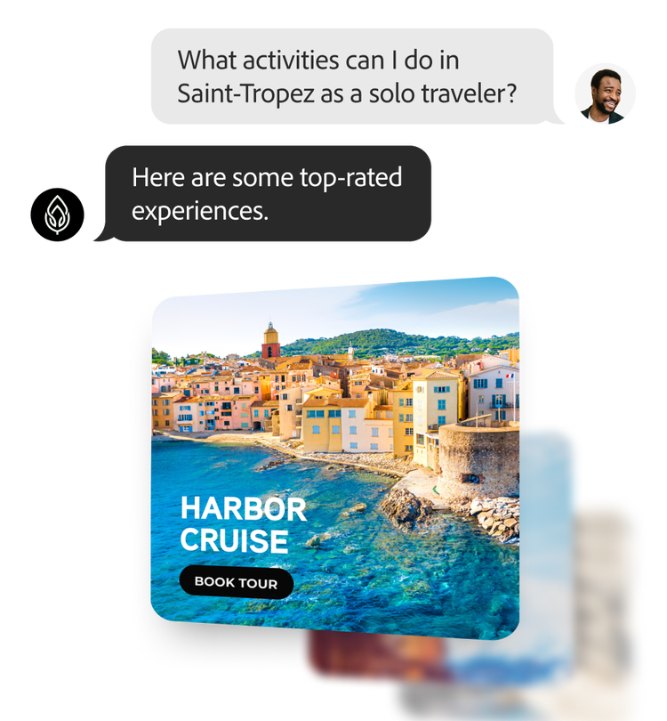 Usuario recibiendo recomendaciones de IA para actividades de viaje en solitario en Saint-Tropez