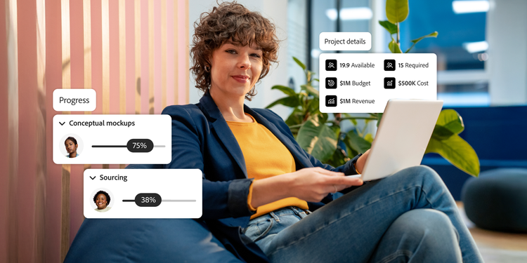 A marketing project manager using an agile framework to view project details and work progress.