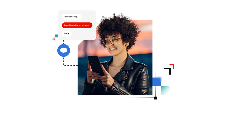 Une femme utilise son téléphone pour discuter avec un chatbot.