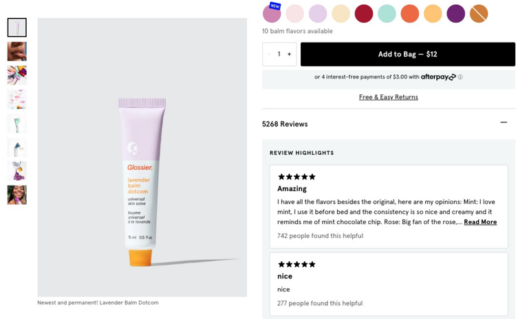 Glossier product detail page