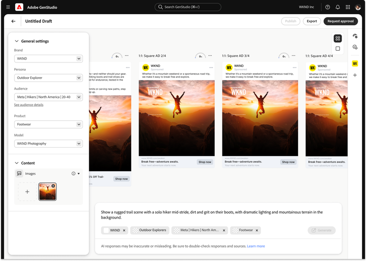 Interface utilisateur d’un brouillon de publicité générée par l’IA.
