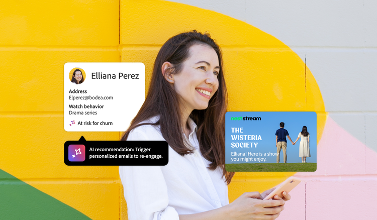 Image illustrant comment Adobe utilise l’IA pour détecter les risques de désabonnement et personnaliser le contenu afin d’améliorer la fidélisation des audiences.