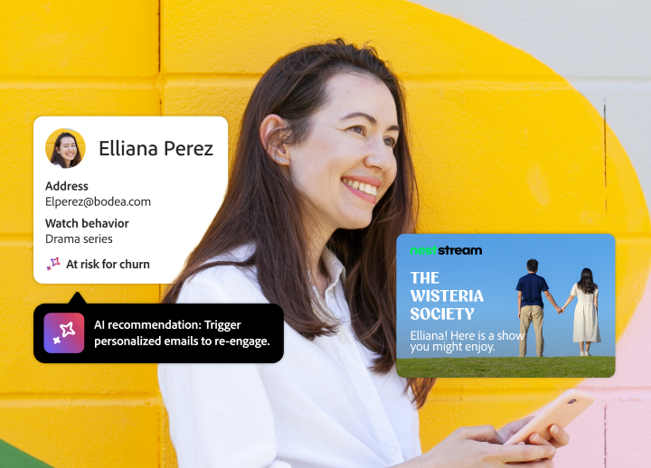 Image illustrant comment Adobe utilise l’IA pour détecter les risques de désabonnement et personnaliser le contenu afin d’améliorer la fidélisation des audiences.