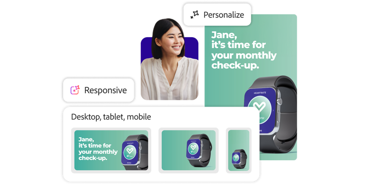 Publicité relative à la santé personnalisée, adaptée automatiquement aux formats ordinateur de bureau, tablette et appareil mobile