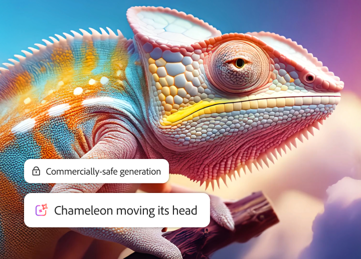 A multicolored chameleon generated from an AI prompt and labeled as commercially safe.