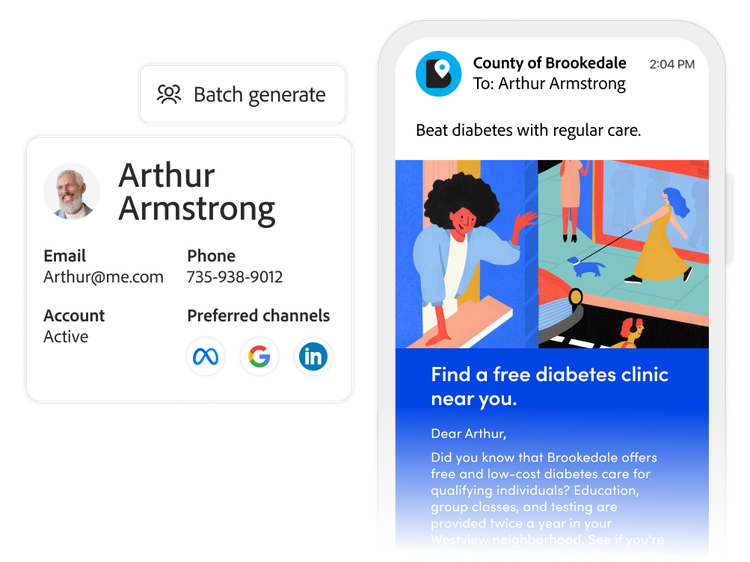 A citizen profile and a personalized email generated as part of a batch send