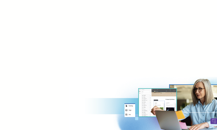 background image of woman looking up cruise information