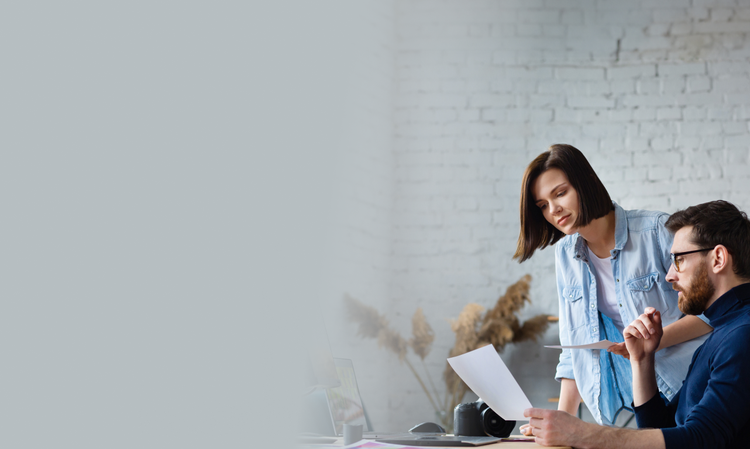 background image of coworker in a discussion