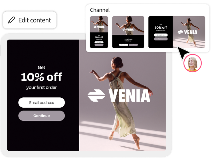 A marketer personalizing an apparel offer using approved assets