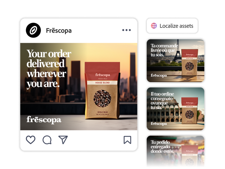 Generated variations on social posts with differing backgrounds and formats.