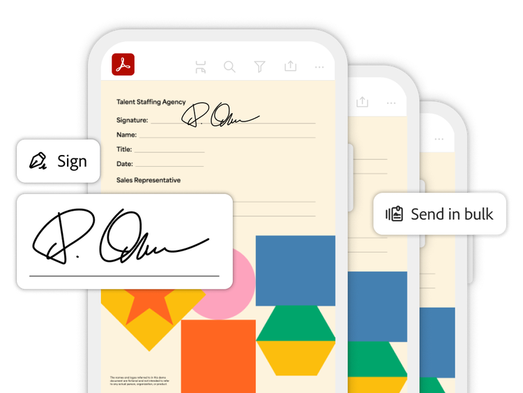 Multiple documents on multiple smartphones requesting signatures
