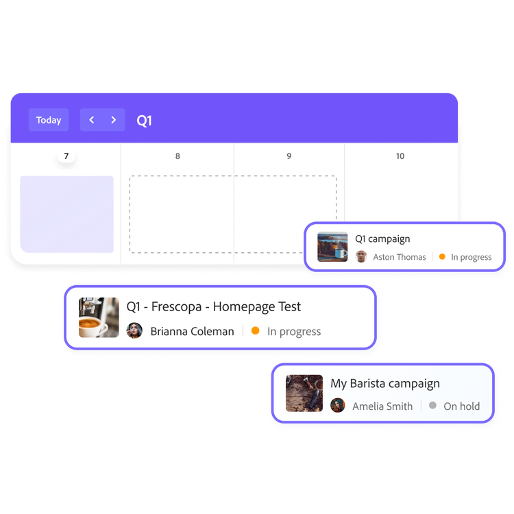 Illustration showcasing Q1 displaying three campaigns utilizing Adobe Workfront Campaign Planning.