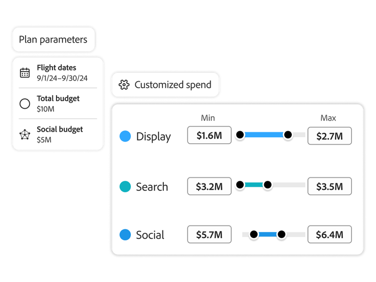 Software UI of marketing plan set up.