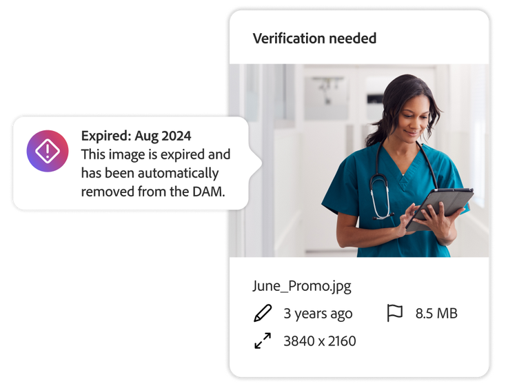 Expired video asset and verification alert