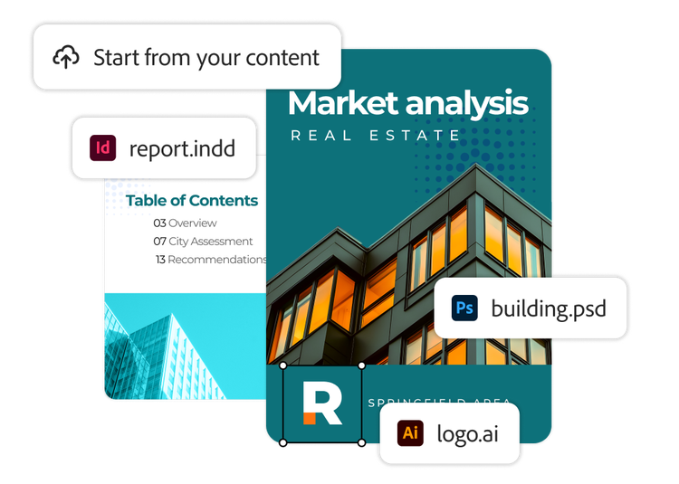 A real estate market analysis report being uploaded to use in Adobe Express