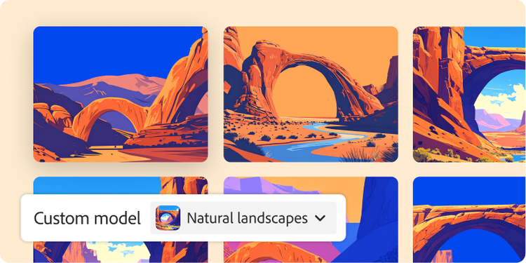 A custom model generates many illustrated natural landscapes