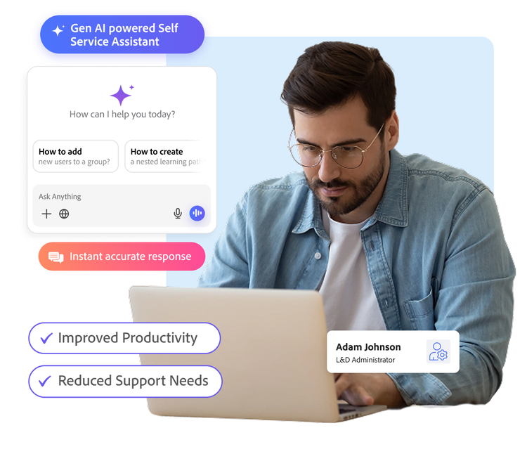 Administrator Assistant feature with icons representing user management, automation tools and streamlined workflows.
