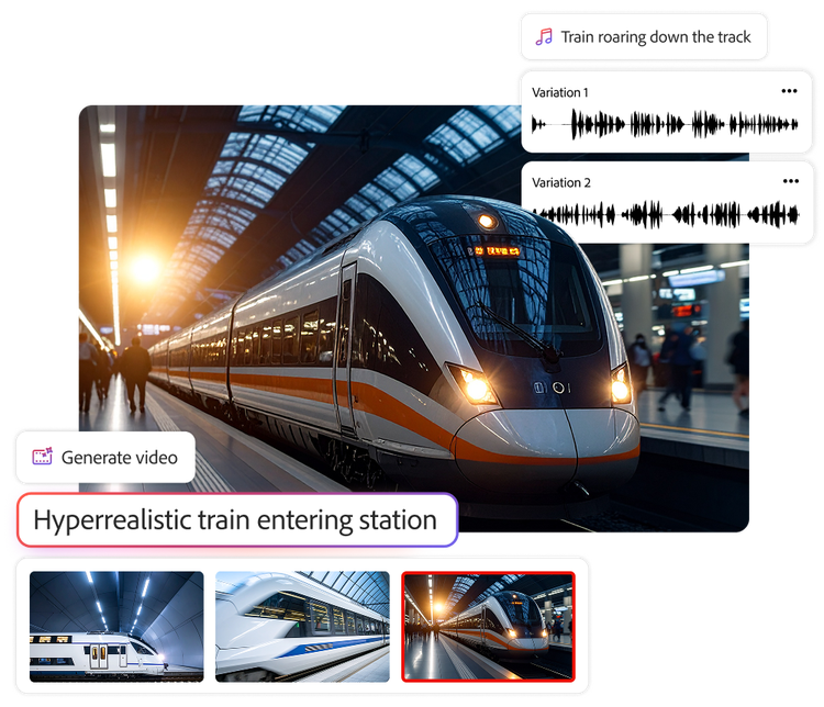 Image of a train with audio variations extended into videos using generative AI