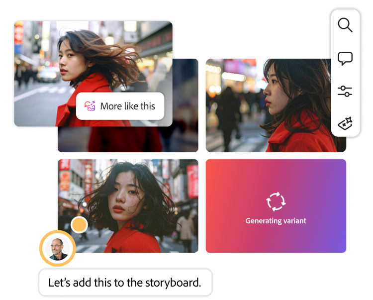 AI-generated variants of an images from photoshoot in a city.
