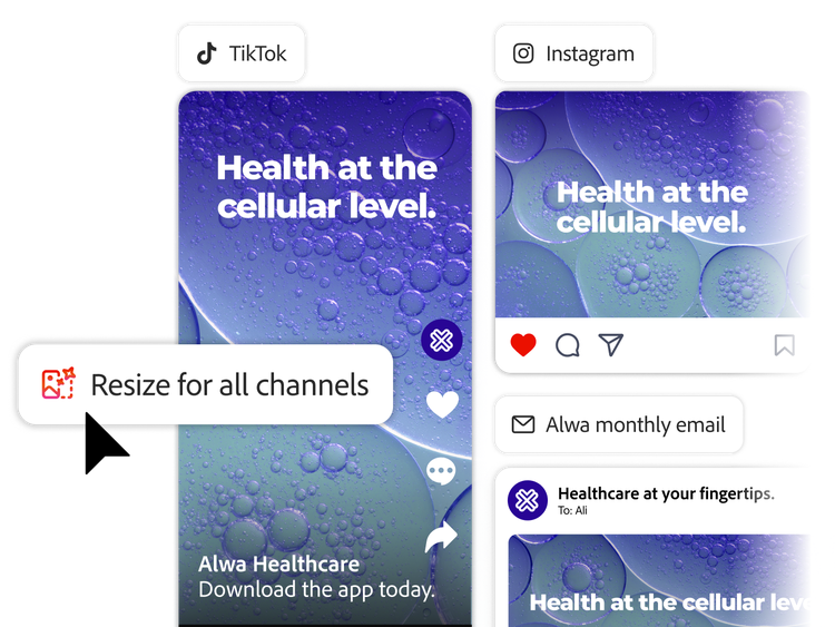 Healthcare image asset being resized for TikTok, Instagram and email