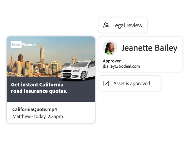 Illustration of content approvals workflow steps in the platform.