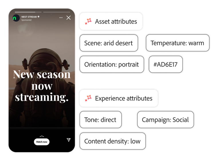 Annuncio mobile in formato story per la nuova stagione in streaming, con scena di un astronauta dai toni caldi; il pulsante CTA dice