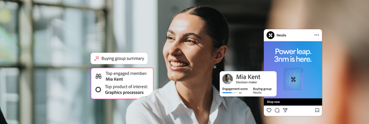 Vista della dashboard di Adobe Customer Journey Analytics B2B Edition con grafici, diagrammi e visualizzazioni dati per il tracking delle interazioni dei clienti e delle metriche sulle prestazioni.