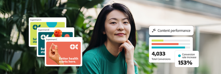 L’interfaccia IA mostra i risultati delle conversioni totali e dell’aumento del tasso di conversione nei test A/B di un annuncio.