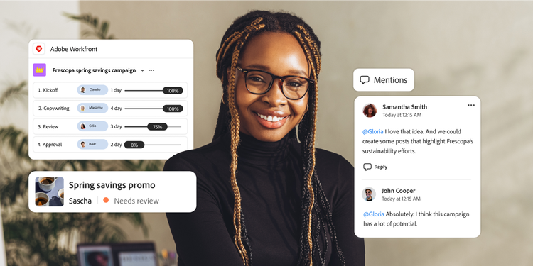 Immagine che mostra Adobe Workfront per semplificare la gestione del lavoro