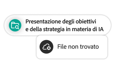 Caselle di testo con le scritte "Presentazione di obiettivi e strategia IA" e "File non trovato"