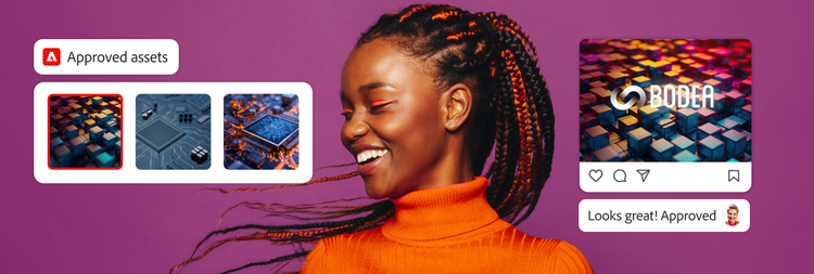 Un’esperta di marketing usa risorse approvate e IA generativa per creare un annuncio per Instagram