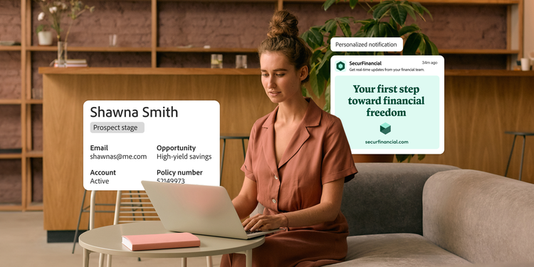 女性がタブレットを使用しており、周囲にキャンペーンタイプの切替スイッチと購入キャンペーンのグラフがオーバーレイ表示されている