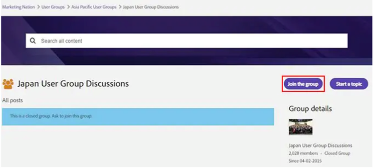 nation.marketo Japan User Group Discussions tab screenshot