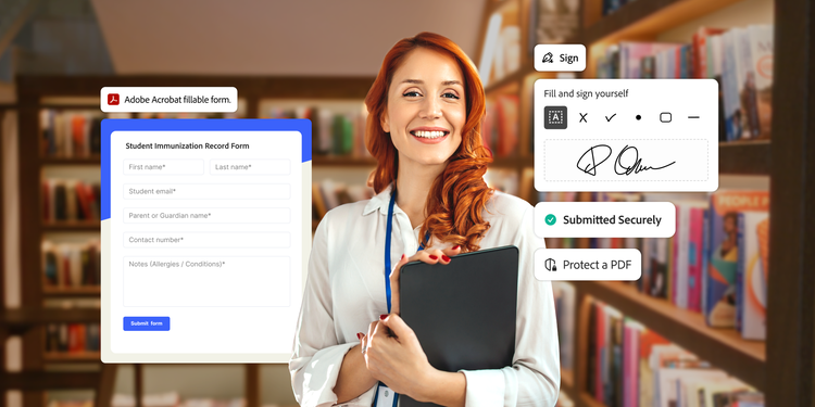 学生のデジタル予防接種フォームがAdobe Acrobat経由で記入され、セキュアに提出されています。