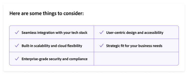 AIドキュメント管理システムを選択する際の主な考慮事項を示す図