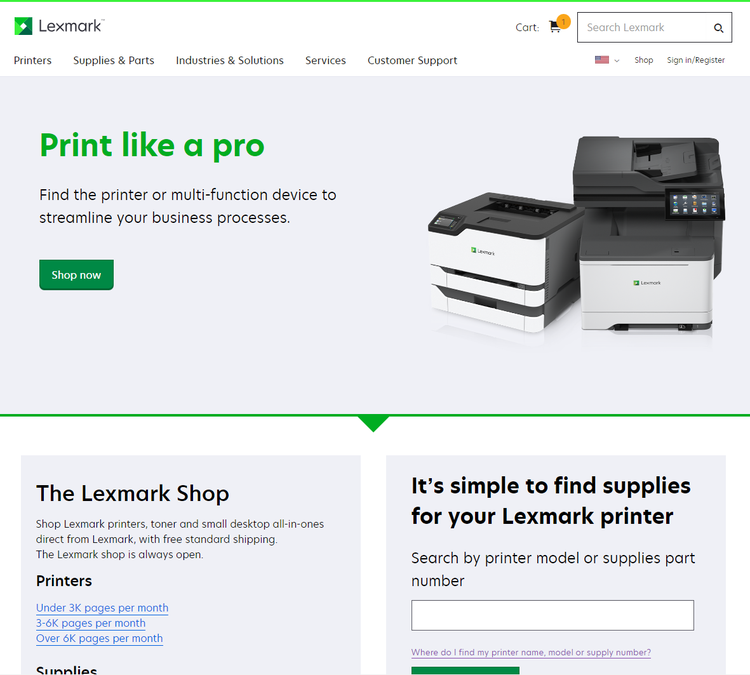 Lexmarkサイトのデジタルコマースサイトの画像