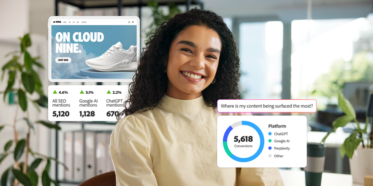 女性用トレイルランニングシューズに関するコンテンツが、異なる検索エンジンでどのようなパフォーマンスを示しているかを表すGEOメトリクスのオーバーレイ。