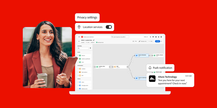 会社が、ユーザーの予約チェックイン時に位置情報を活用したプッシュ通知を送信する。