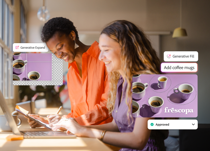 生成拡張機能と生成塗りつぶし機能で作成したコーヒーカップの画像