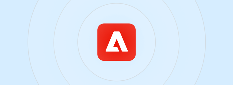 파란색 배경의 Adobe 로고