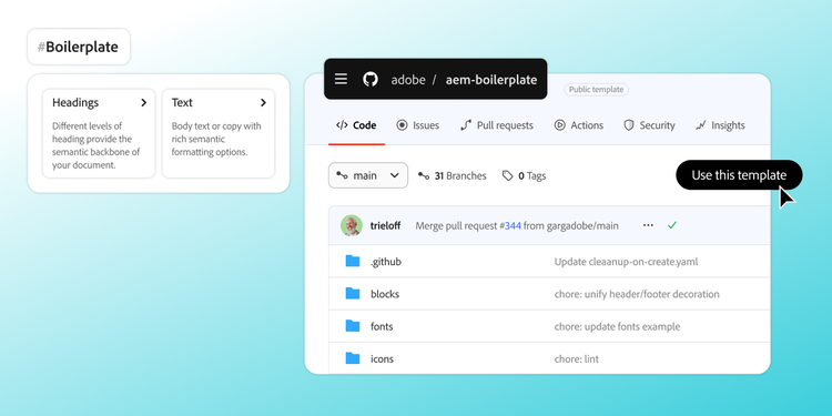 Adobe Experience Manager 인터페이스를 보여주는 이미지