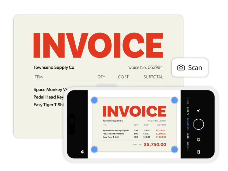 Factura en papel que se convierte al formato digital en un smartphone